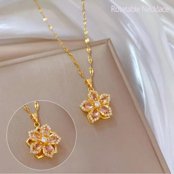 Creative Rotatable Pink Flower Necklace For Women Titanium Steel Rotatable Spinner Clavicle Choker Anti Stress Anxiety Jewelry Creative Rotatable Pink Flower Necklace For Women Titanium Steel Rotatable Spinner Clavicle Choker Anti Stress Anxiety Jewelry - Image 1