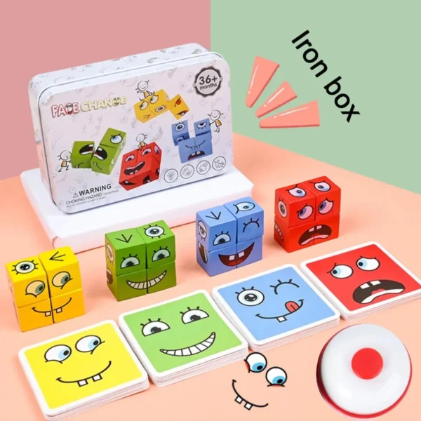 Cube Face Change Building Blocks Board Game Wood Puzzle Montessori Expression Wooden Blocks Blocos For Children Kids Toys Gift Cube Face Change Building Blocks Board Game Wood Puzzle Montessori Expression Wooden Blocks Blocos For Children Kids Toys Gift - Image 1