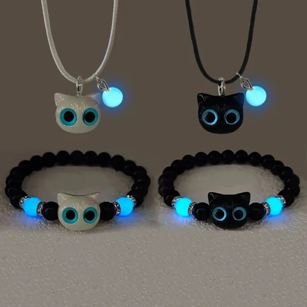 Cute Cartoon Big Eye Cat Luminous Necklace Glow In The Dark Pendant Fluorescence Choker For Women Friendship Couple Jewelry Gift Cute Cartoon Big Eye Cat Luminous Necklace Glow In The Dark Pendant Fluorescence Choker For Women Friendship Couple Jewelry Gift - Image 1