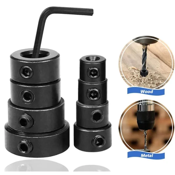 Drill Depth Stop Bit Collar Set Adjustable Positioner Limit Ring Allen Wrench Tighten The Stopper Set-Screws Woodworking Tool - Image 1