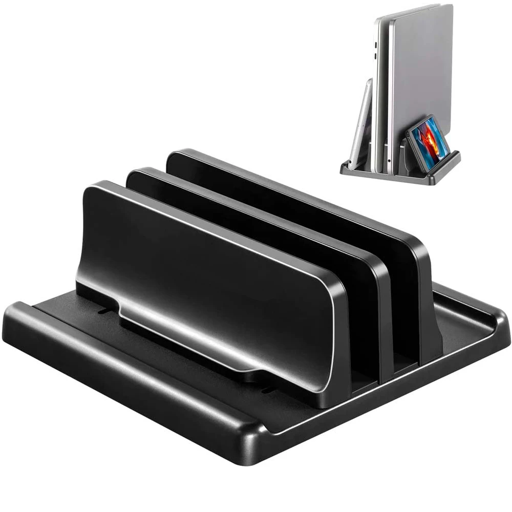 Dual-Slot Vertical Laptop Stand Holder Adjustable Double Desktop Notebook Dock Space-Saving for MacBook HP Dell Chrome Book iPad Dual-Slot Vertical Laptop Stand Holder Adjustable Double Desktop Notebook Dock Space-Saving for MacBook HP Dell Chrome Book iPad - Image 1