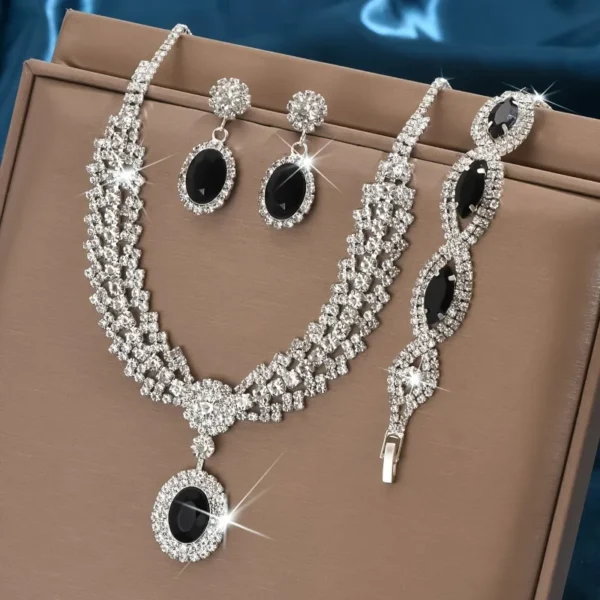 Elegant Bridal Jewelry Set Necklace Earrings with Sparkling Rhinestones Perfect for Weddings Parties - Image 1