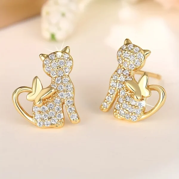 Elegant Cat Earrings Synthetic Zirconia Cute Animal Theme Jewelry Perfect for Women's Daily Wear and Party Gifts - Image 1