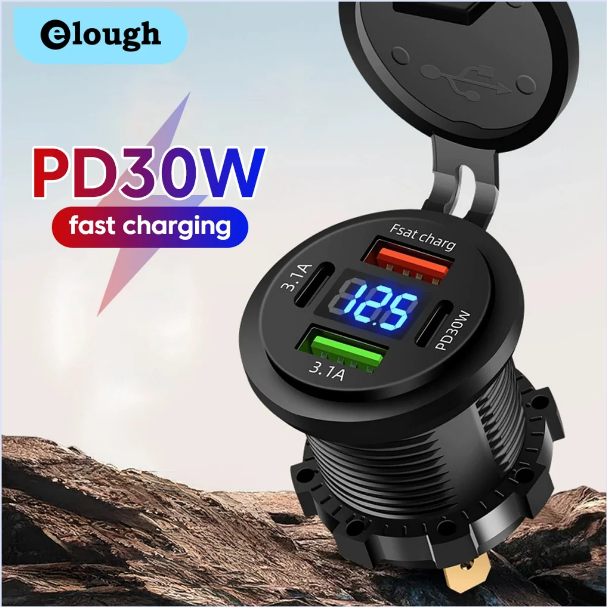 Elough Dual PD30W Dual QC 3.0 USB Car Charger Type C Fast Charging Adapter Waterproof for 12V/24V Car Cellphone Elough Dual PD30W Dual QC 3.0 USB Car Charger Type C Fast Charging Adapter Waterproof for 12V/24V Car Cellphone - Image 1