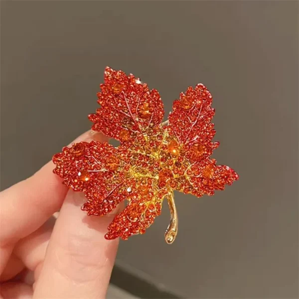 Exquisite Red Maple Leaf Brooches For Women Shiny Rhinestone Plant Pin Corsage Female Party Sweater Coat Jewelry Accessories - Image 1