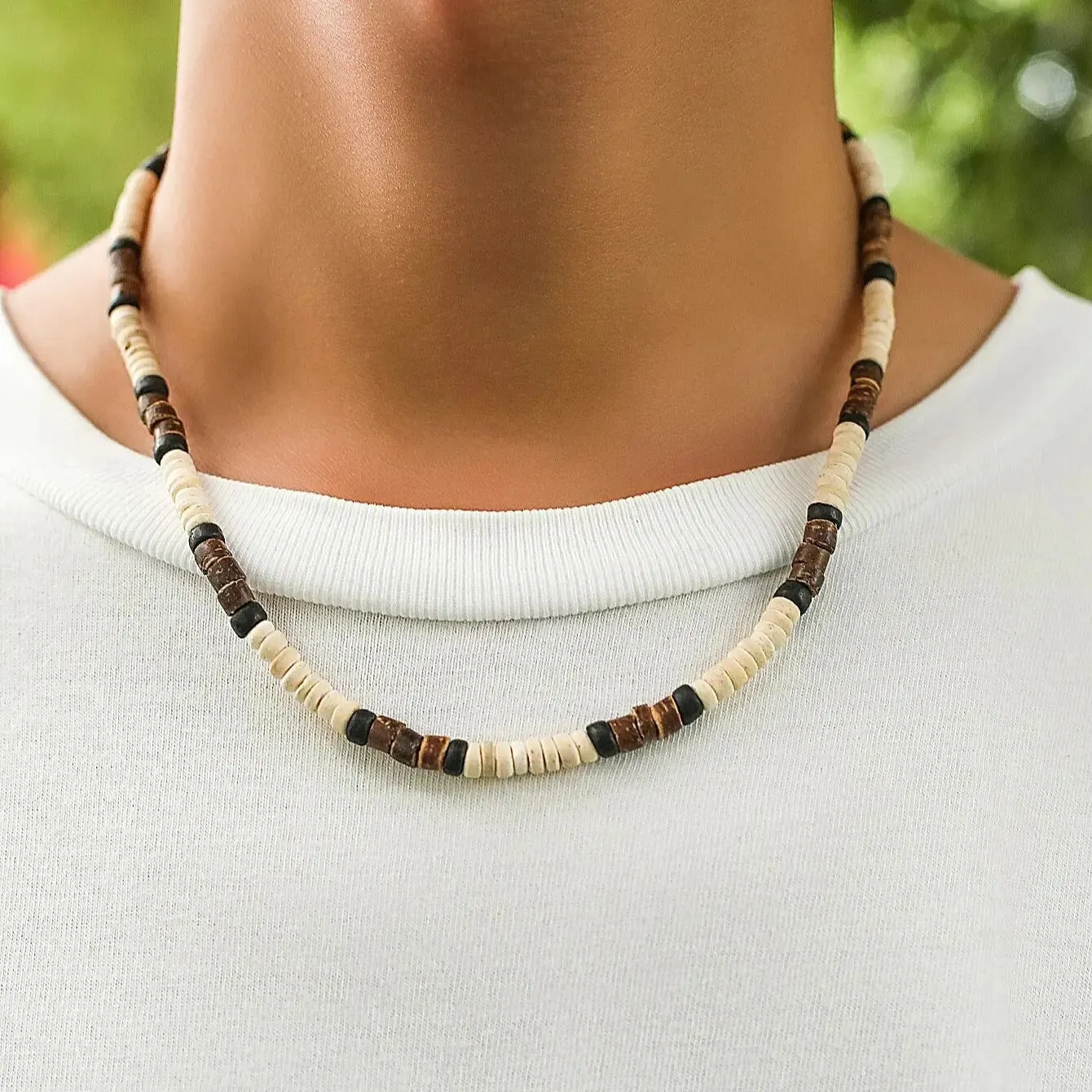 Fashion Men Summer Beach Wooden Bead Surfer Necklace Simple Geometric Tribal Ethnic Handmade Chain Steampunk Male Jewelry Gift Fashion Men Summer Beach Wooden Bead Surfer Necklace Simple Geometric Tribal Ethnic Handmade Chain Steampunk Male Jewelry Gift - Image 1