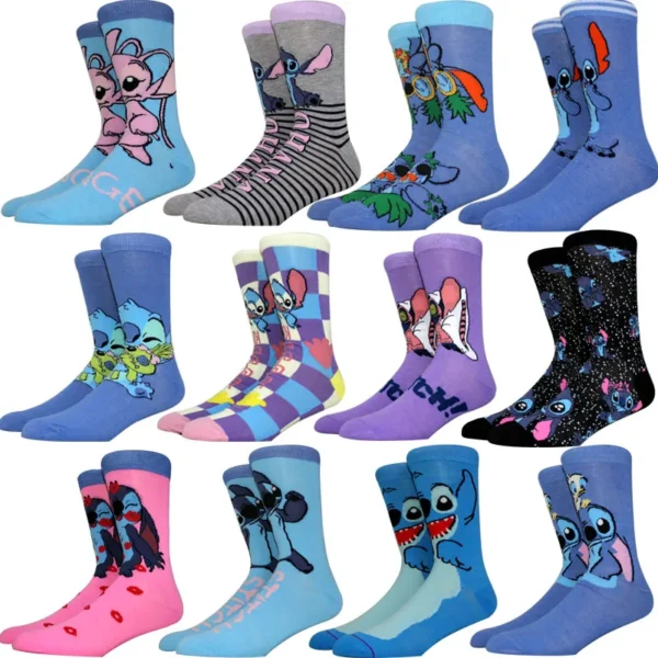 Fashion New Design Cartoon Long Men Socks Stitch Kawaii Women Socks creative Skateboard socks Fashion knee-high Socks Size 37-45 - Image 1