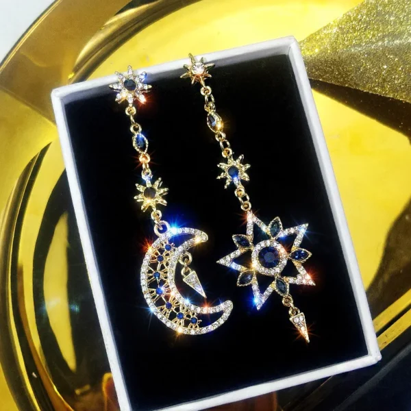 Fashion New Elegant Silver Color Asymmetric Star Moon Earrings Long Statement Tassel Sparkling Personalized Earrings Jewelry - Image 1