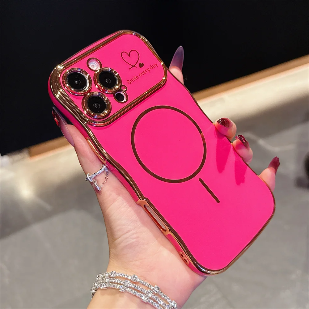 Fashion Wave Heart Shape Electroplating Magsafe Case for iPhone 16 Pro Max 16E 15 14 13 12 11 Magnetic Wirelesss Charge Cover Fashion Wave Heart Shape Electroplating Magsafe Case for iPhone 16 Pro Max 16E 15 14 13 12 11 Magnetic Wirelesss Charge Cover - Image 1