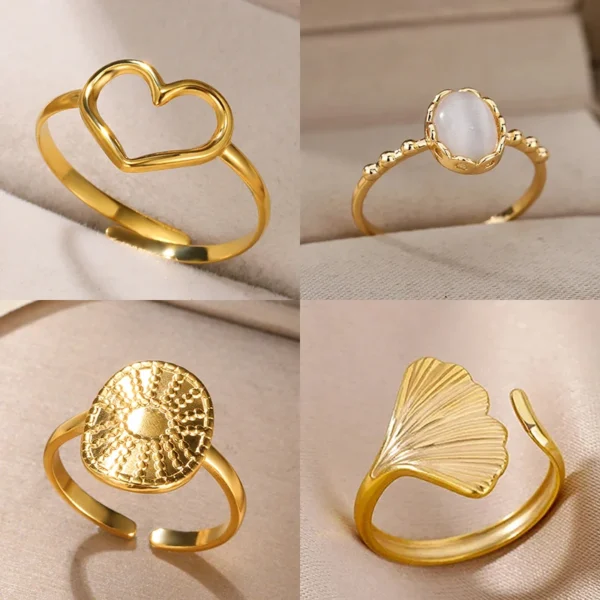 Fashion White Opal Rings For Women Gold Color Stainless Steel Opal Ring Wedding Engagement Jewelry Birthday Gift 2024 - Image 1