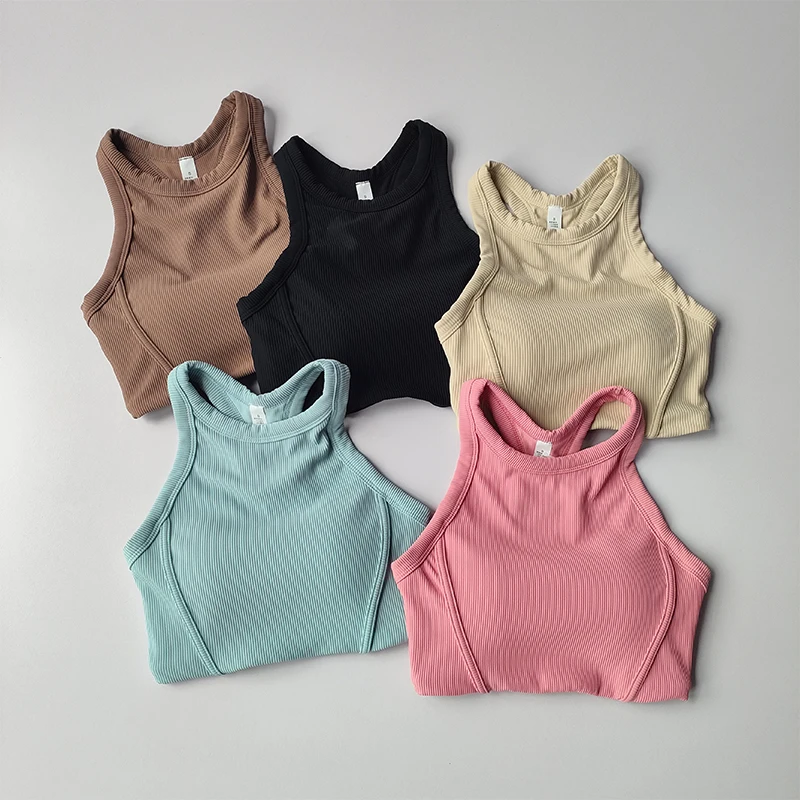 Fixed One Piece Racerback Yoga Tank Top Women's Fitness Quick Dry Fitness Bra Running Sleeveless Yoga Suit for External Wear Fixed One Piece Racerback Yoga Tank Top Women's Fitness Quick Dry Fitness Bra Running Sleeveless Yoga Suit for External Wear - Image 1