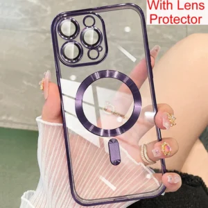 For Magsafe Fashion Plating Camera Lens Protector Case For iPhone 15 14 13 12 11 Pro Max Clear Wireless Magnetic Charging Cover