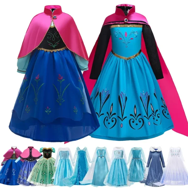 Girl Anna Elsa Dress Kids Halloween Cosplay Costume Children Princess Dresses Carnival Birthday Elegant Party Clothes 3-10 Years - Image 1
