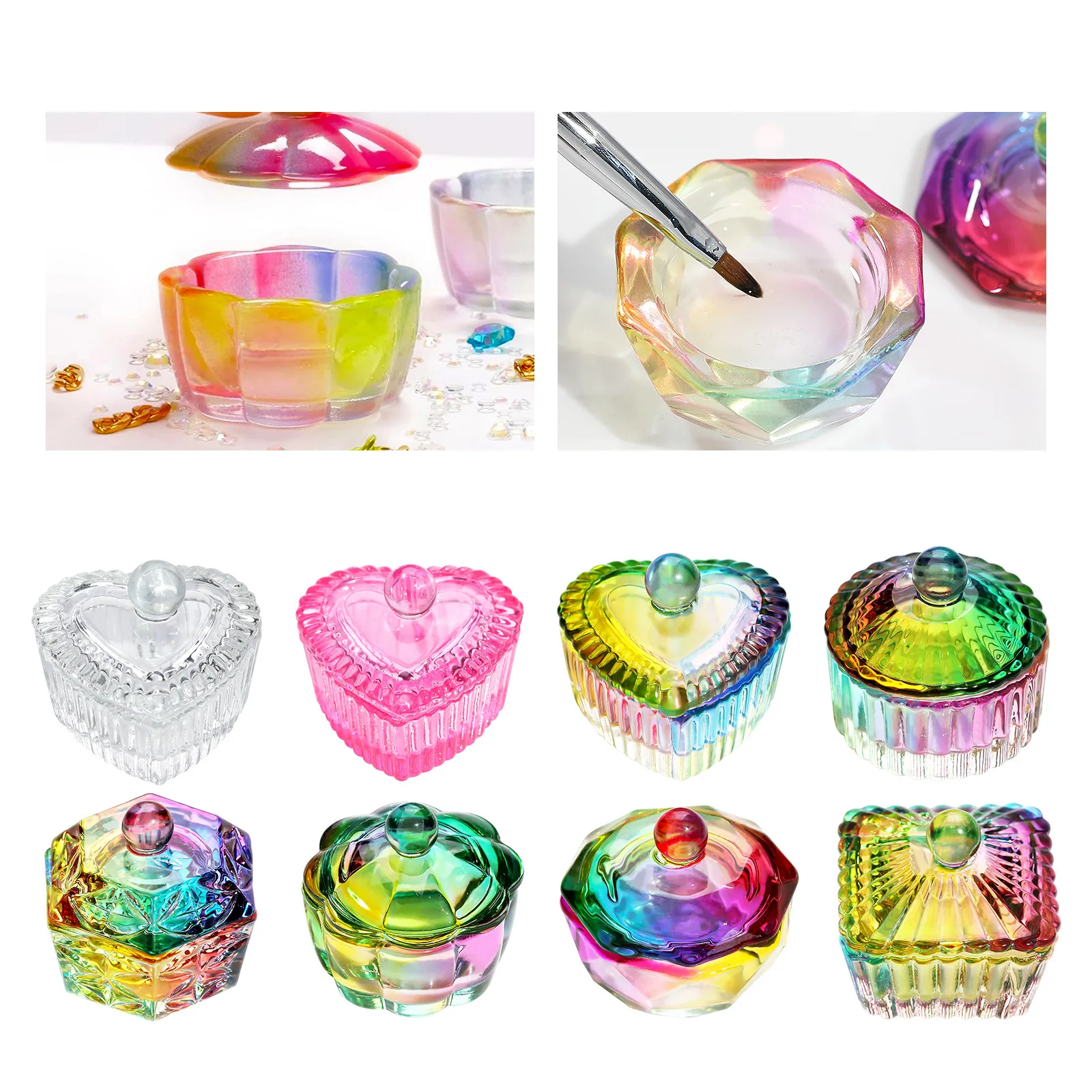 Glass Acrylic Powder Liquid Nail Crystal Cup With Lid Aurora Colorful Dappen Bowl Cup Holder Container Equipment Nail Art Tools Glass Acrylic Powder Liquid Nail Crystal Cup With Lid Aurora Colorful Dappen Bowl Cup Holder Container Equipment Nail Art Tools - Image 1