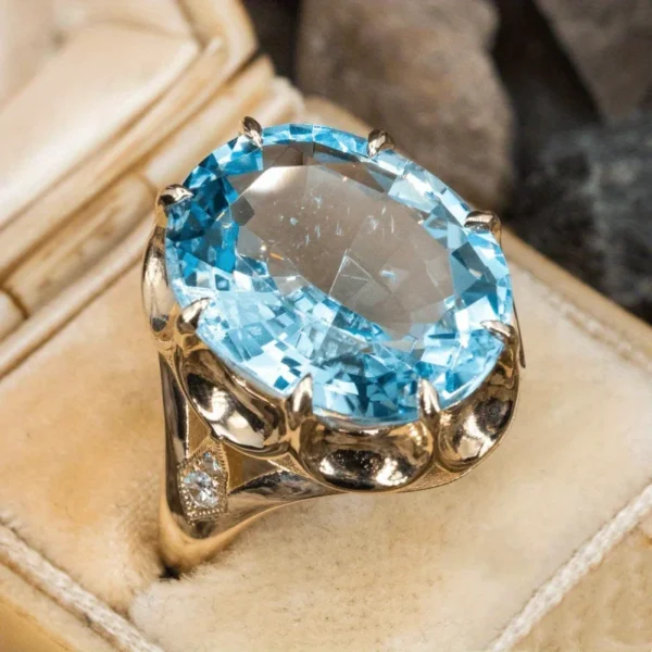 Gorgeous Charming Large Oval Blue Cubic Zirconia Stone Ring Women Fashion Golden Color Crystal Zircon Ring Bridal Trendy Jewelry - Image 1