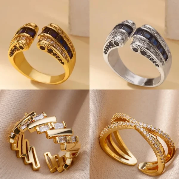 Gothic Stainless Steel Opening Finger Rings for Women Vintage Geometric Adjustable Finger Ring Trendy Punk Jewelry Gifts - Image 1