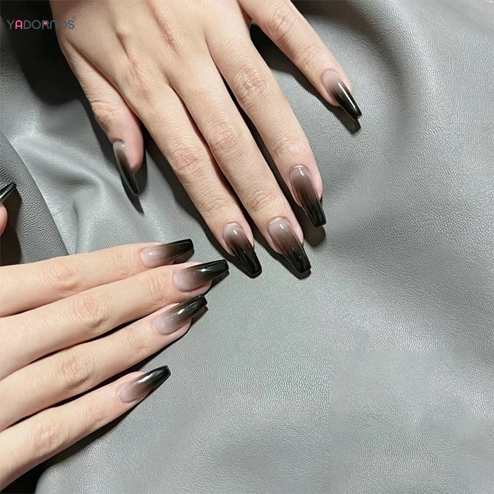 Gradient Black Fake Nails Long Ballerina Nails Press on Simple Full Cover False Nails Tips for Women Girls DIY Manicure 24Pcs Gradient Black Fake Nails Long Ballerina Nails Press on Simple Full Cover False Nails Tips for Women Girls DIY Manicure 24Pcs - Image 1