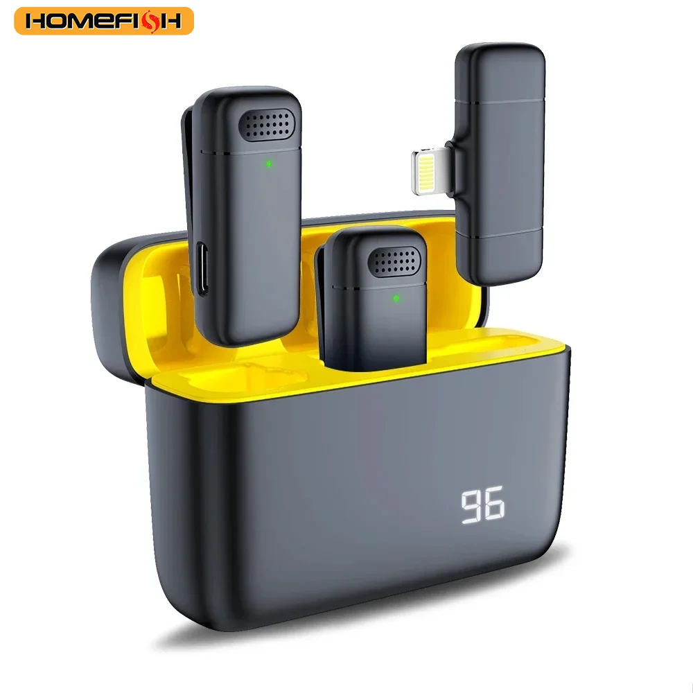 HOMEFISH Wireless Stereo Lavalier Microphone Mini Outdoor Noise Cancelling with Charging Case for Live Interviews HOMEFISH Wireless Stereo Lavalier Microphone Mini Outdoor Noise Cancelling with Charging Case for Live Interviews - Image 1