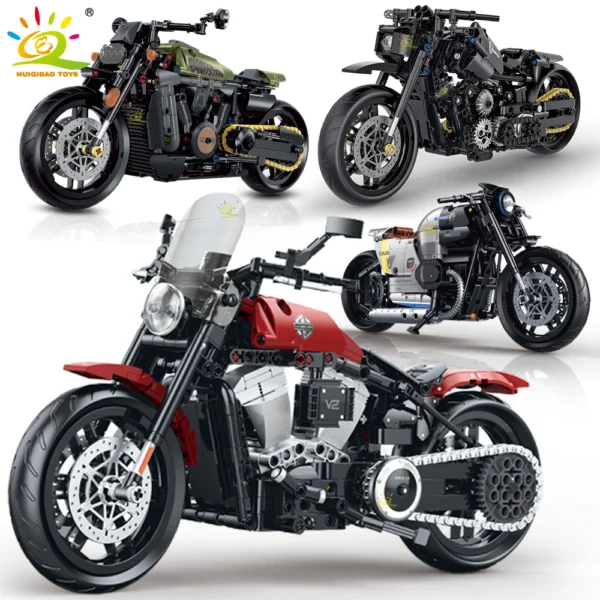 HUIQIBAO 1:8 Classic Motorbike Building Blocks High-tech Model Moto City Racer Bricks Toy for Kid Boy Children Adult MOC Car Set - Image 1