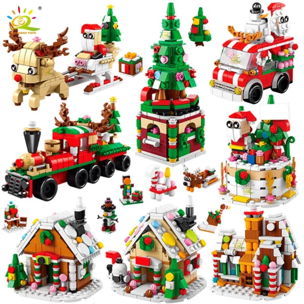 HUIQIBAO 6IN1 Christmas Elk Deer Santa Claus Building Blocks City Snow House Xmas Tree Bricks Set Toys for Children Kids Gift HUIQIBAO 6IN1 Christmas Elk Deer Santa Claus Building Blocks City Snow House Xmas Tree Bricks Set Toys for Children Kids Gift - Image 1