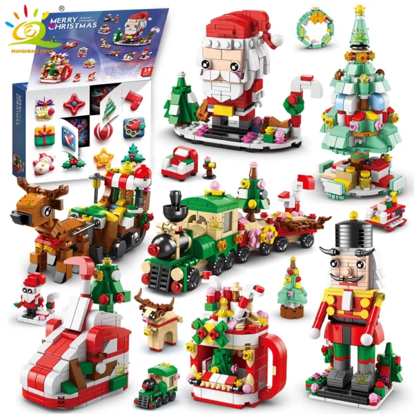 HUIQIBAO 6IN1 Christmas Elk Deer Santa Claus Building Blocks City Snow House Xmas Tree Bricks Set Toys for Children Kids Gift - Image 1