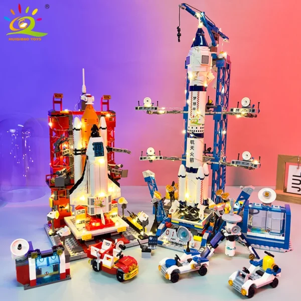 HUIQIBAO Aviation Spaceport Model Space Shuttle Rocket Launch Center Construction Building Blocks MOC Spaceship Kids Bricks Toy - Image 1