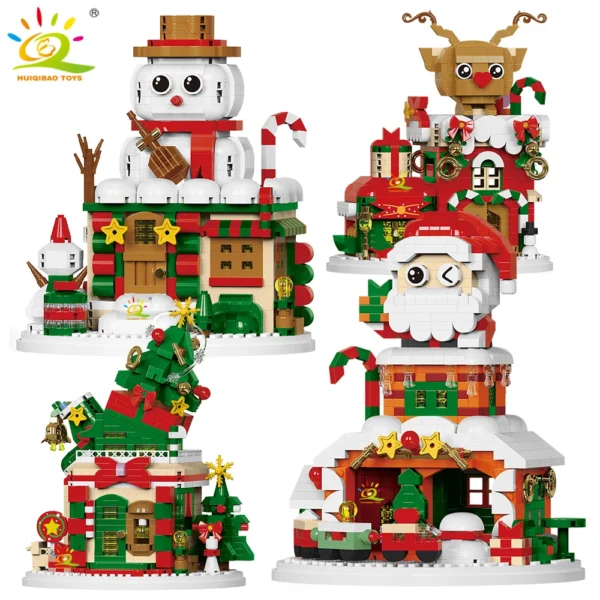 HUIQIBAO Christmas Elk Deer Santa Claus Building Blocks City Snow House Xmas Tree Decor. Bricks Set Toys for Children Kids Gift - Image 1