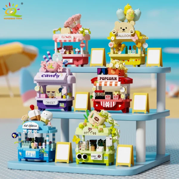 HUIQIBAO Cute MOC Dessert Street Shop model Micro Building Block Flower Model Mini Brick Toy for Children Desk Home Decoration - Image 1
