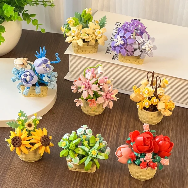 HUIQIBAO Eternal Flower Model Bouquet Potted Plant Micro Building Blocks MOC DIY Home Desk Decoration Brick Toy For Children - Image 1