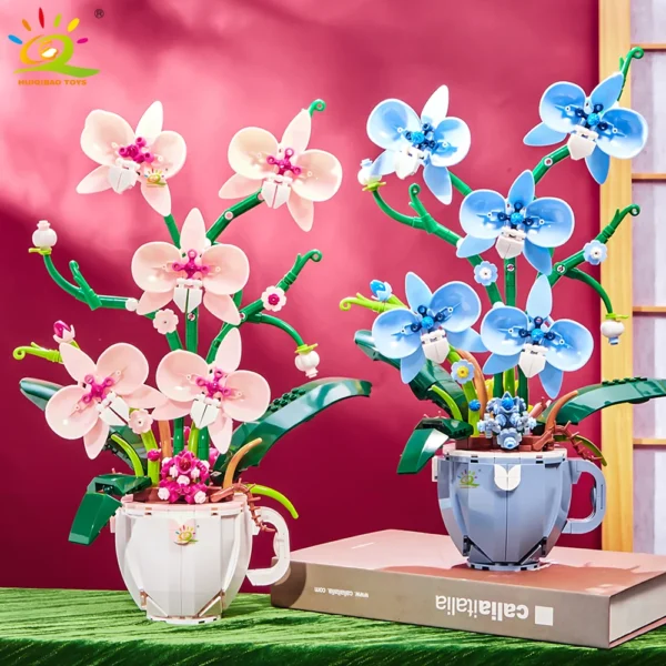 HUIQIBAO Flower Orchid Coffee Cup Potted Building Blocks 3D Bouquet MOC Bricks Construction Toys DIY Home Desk Plant Decoration - Image 1