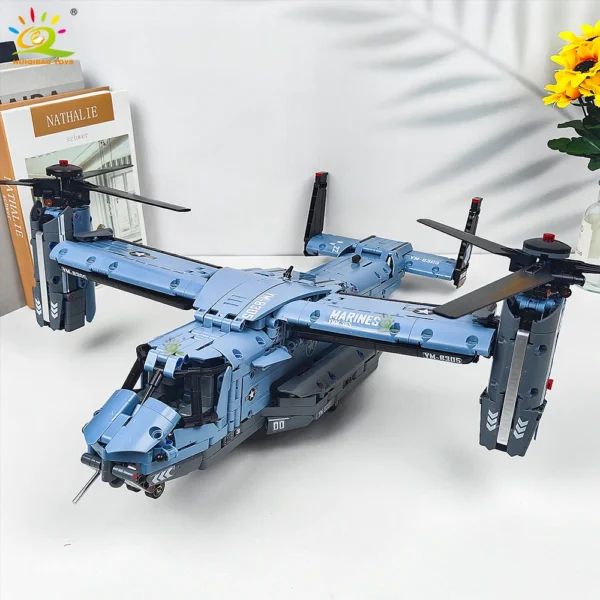 HUIQIBAO MOC 1389PCS V-22 Tiltrotor Aircraft Helicopter Building Block Children Military Airplane model Bricks Toy home Decor. - Image 1