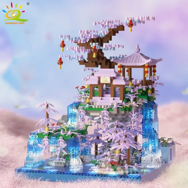 HUIQIBAO MOC Ancient Architecture Model Peach Blossom Castle Micro Building Block Assembly Diamond Brick Set Toys Children Gift HUIQIBAO MOC Ancient Architecture Model Peach Blossom Castle Micro Building Block Assembly Diamond Brick Set Toys Children Gift - Image 1