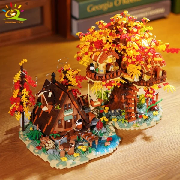 HUIQIBAO MOC Autumn Treehouse Architecture Style Castle House Micro Building Block Brick for Kid Gift Children Construction Toys HUIQIBAO MOC Autumn Treehouse Architecture Style Castle House Micro Building Block Brick for Kid Gift Children Construction Toys - Image 1