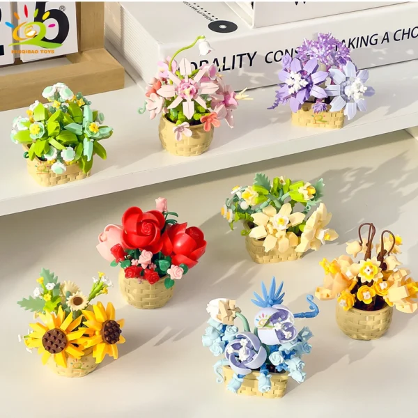 HUIQIBAO MOC Bouquet Potted Plant Micro Building Blocks Eternal Flower Model DIY Home Desk Decoration Brick Toy For Children - Image 1