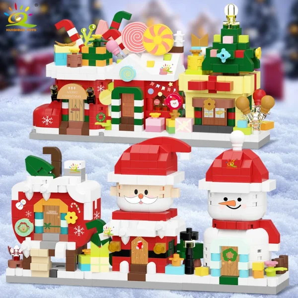 HUIQIBAO MOC Christmas Santa Claus House Building Blocks City Snow Man Candy Home Xmas Tree Brick Set Toy for Children Kids Gift - Image 1