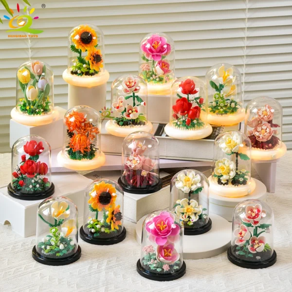 HUIQIBAO MOC Eternal Bouquet Display Box Micro Building Block Flower Model DIY Home Desk Plant Decoration Brick Toy For Children HUIQIBAO MOC Eternal Bouquet Display Box Micro Building Block Flower Model DIY Home Desk Plant Decoration Brick Toy For Children - Image 1