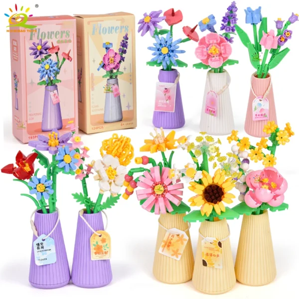 HUIQIBAO MOC Eternal Flower Bouquet with pot Micro Building Block Sunflower Rose Mini Model Brick Toy home Desk Decoration HUIQIBAO MOC Eternal Flower Bouquet with pot Micro Building Block Sunflower Rose Mini Model Brick Toy home Desk Decoration - Image 1