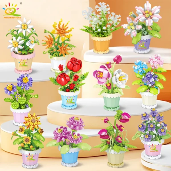 HUIQIBAO MOC Eternal Flower with Pot Micro Building Block DIY Sunflower Rose Bouquet Mini Model Brick Toy home Desk Decoration HUIQIBAO MOC Eternal Flower with Pot Micro Building Block DIY Sunflower Rose Bouquet Mini Model Brick Toy home Desk Decoration - Image 1