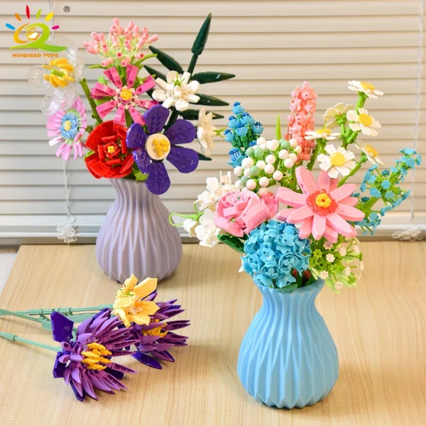 HUIQIBAO MOC Flower Model Building Blocks 3D Bouquet Plants Sunflower Rose Bricks Kits Children DIY Educational Toys Home Decor - Image 1