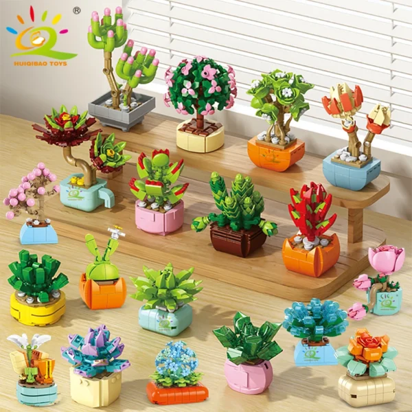 HUIQIBAO MOC Flower Succulent Potted Model Building Block DIY Eternal Bouquet Home Desk Plant Decor Brick Girl Gift Children Toy HUIQIBAO MOC Flower Succulent Potted Model Building Block DIY Eternal Bouquet Home Desk Plant Decor Brick Girl Gift Children Toy - Image 1