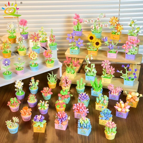HUIQIBAO MOC Flower Succulent Potted Model Building Block DIY Eternal Bouquet Home Desk Plant Decor Brick Girl Gift Children Toy HUIQIBAO MOC Flower Succulent Potted Model Building Block DIY Eternal Bouquet Home Desk Plant Decor Brick Girl Gift Children Toy - Image 1