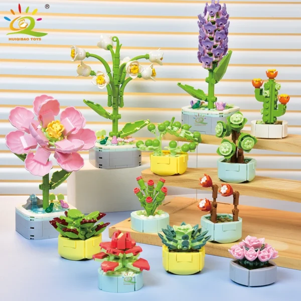 HUIQIBAO MOC Flower Succulents Building Blocks Everlasting Flowerpot Bonsai Gardens Romantic Bricks DIY Potted Plants Model Kids HUIQIBAO MOC Flower Succulents Building Blocks Everlasting Flowerpot Bonsai Gardens Romantic Bricks DIY Potted Plants Model Kids - Image 1