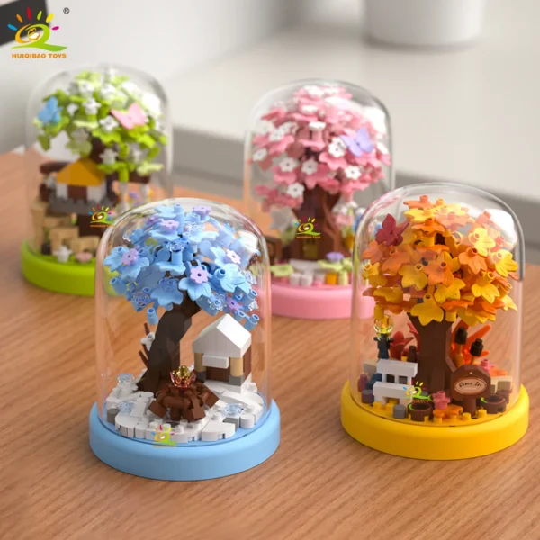 HUIQIBAO MOC Four season Mini Tree House with Display Box Model Micro Building Block Diamond Brick Toy for Children Desk Decor. HUIQIBAO MOC Four season Mini Tree House with Display Box Model Micro Building Block Diamond Brick Toy for Children Desk Decor. - Image 1