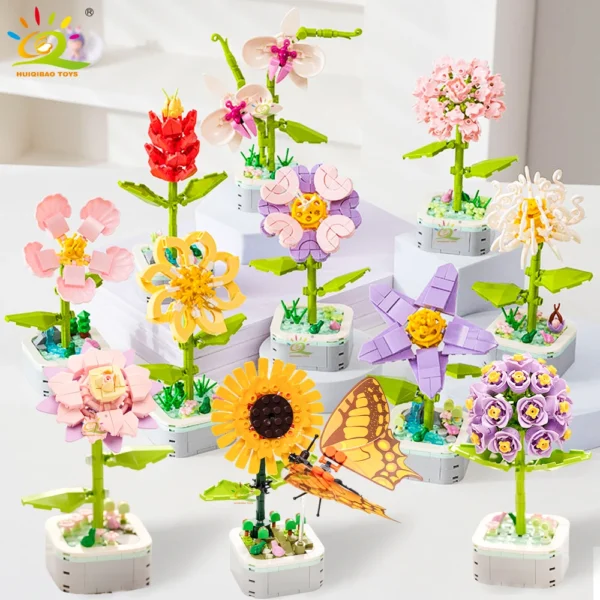 HUIQIBAO MOC Insect Flower Building Blocks Flowerpot Bonsai Romantic Gift for Girls Bricks DIY Potted Plants Model Kids Ornament HUIQIBAO MOC Insect Flower Building Blocks Flowerpot Bonsai Romantic Gift for Girls Bricks DIY Potted Plants Model Kids Ornament - Image 1