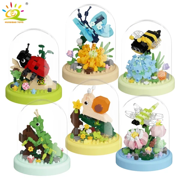 HUIQIBAO MOC Insect and Flower Display Box Micro Building Block Butterfly Mini Diamond Model Brick Toy for Children Desk Decor. HUIQIBAO MOC Insect and Flower Display Box Micro Building Block Butterfly Mini Diamond Model Brick Toy for Children Desk Decor. - Image 1