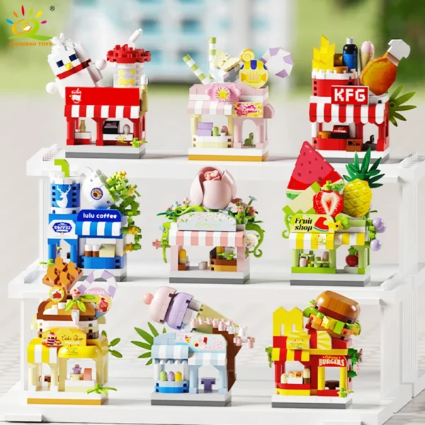 HUIQIBAO MOC Street Shop model Micro Building Block Burger Fried Flower Model Mini Brick Toy for Children Desk Decoration HUIQIBAO MOC Street Shop model Micro Building Block Burger Fried Flower Model Mini Brick Toy for Children Desk Decoration - Image 1