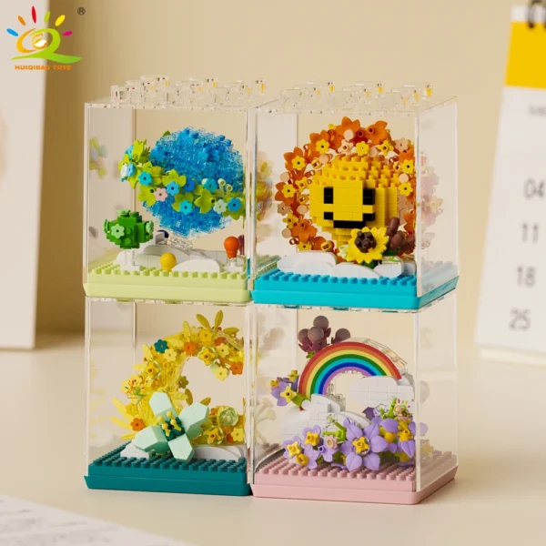 HUIQIBAO MOC Sun Flower Display box Micro Building Block Succulent Mini 3D Diamond Model Brick Toy for Children Desk Decor. HUIQIBAO MOC Sun Flower Display box Micro Building Block Succulent Mini 3D Diamond Model Brick Toy for Children Desk Decor. - Image 1
