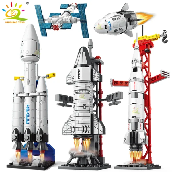 HUIQIBAO Mini Aviation Manned Rocket Model Building Blocks Space Aerospace Station Bricks City Construction Toys for Children - Image 1