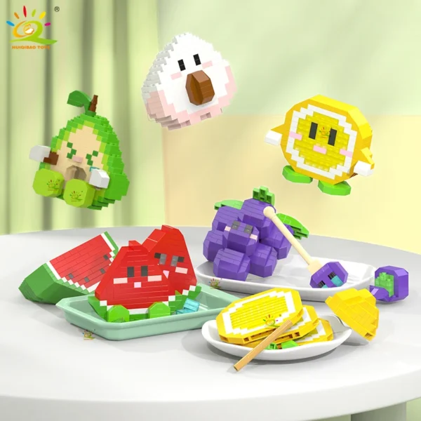 HUIQIBAO Mini Cute Fruit Micro Building Blocks 3D Diamond Model Lemon Bricks DIY City Construction Toys for Children Kids Gift - Image 1