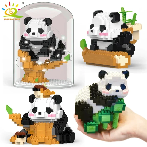 HUIQIBAO Mini Cute Panda Micro Building Blocks 3D Diamond Model Animals Bricks DIY City Construction Toys for Children Kids Gift - Image 1